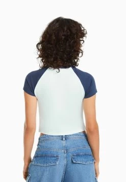 BERSHKA Short Raglan Sleeve Blink - T-Shirt Print - Royal Blue -Bershka 72524ae4d1e24b40bbdff0bc077273b1