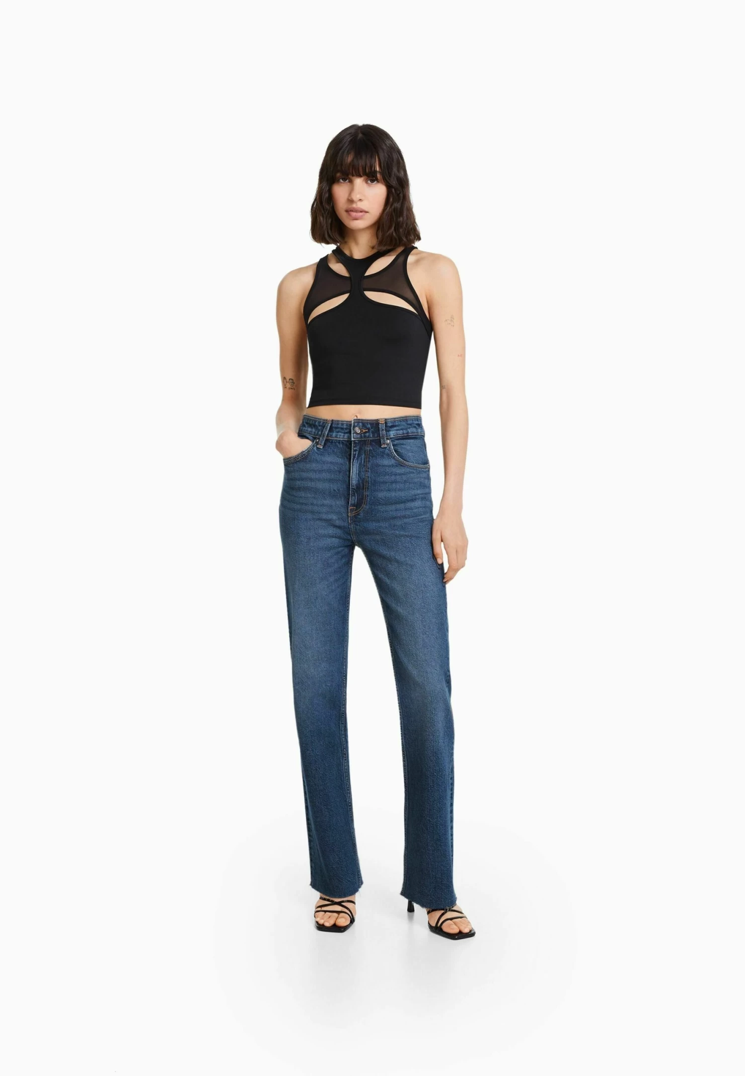 BERSHKA Comfort Straight With Side Slit- Bootcut Jeans - Dark Blue 2 BERSHKA Comfort Straight With Side Slit- Bootcut Jeans - Dark Blue - Afbeelding 2
