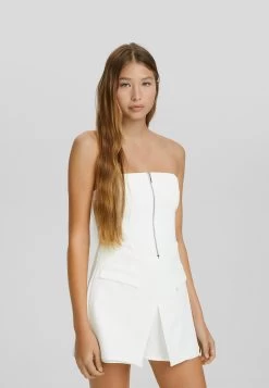 BERSHKA Tailored Zipped Bandeau- Jumpsuit - White -Bershka 73861c7caf4b46789cf606ba5bfac547