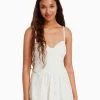 BERSHKA Swiss Embroidery Corset - Jumpsuit - Off White
