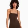 BERSHKA Seamless With Cut Neckline Cycling- Jumpsuit - Brown