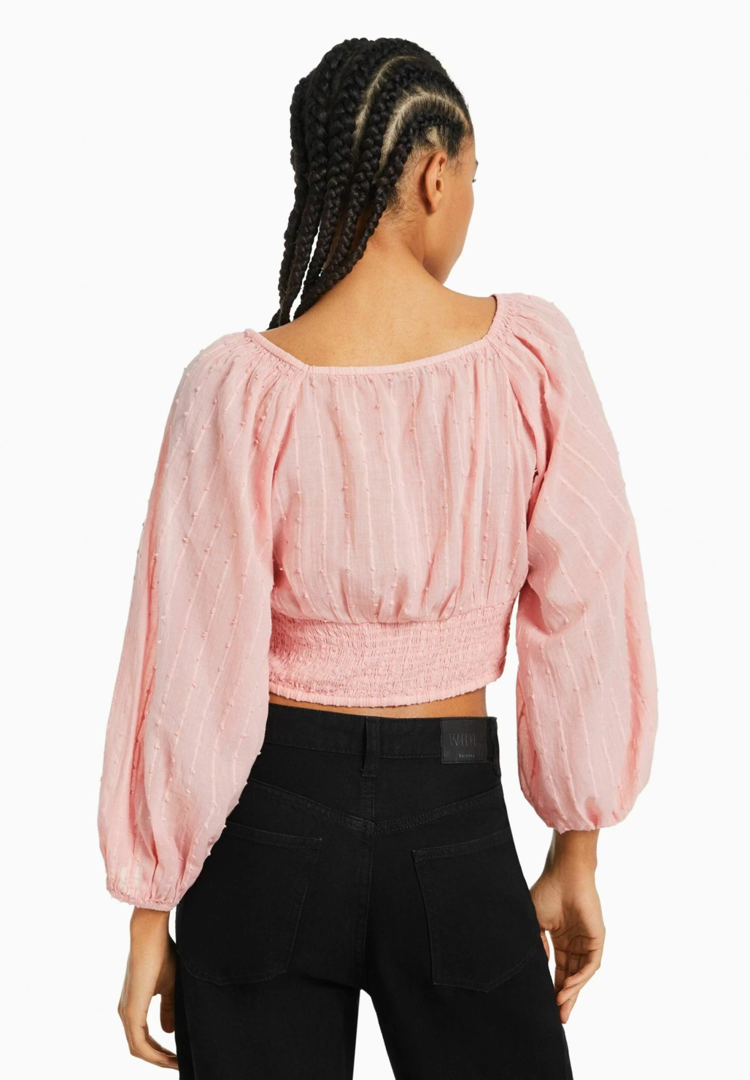 BERSHKA Voluminous Long Sleeve - V-Neck- Blouse - Pink 3 BERSHKA Voluminous Long Sleeve - V-Neck- Blouse - Pink - Afbeelding 3