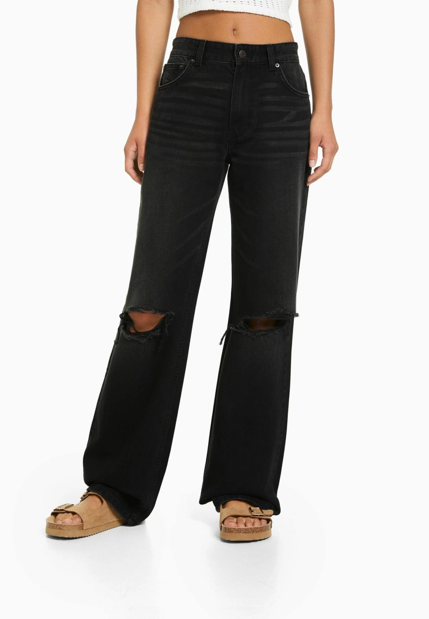 BERSHKA Wide 90S Ripped - Relaxed Fit Jeans - Black 1 BERSHKA Wide 90S Ripped - Relaxed Fit Jeans - Black