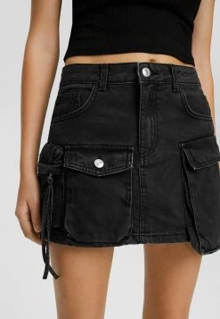 BERSHKA Multi Pocket Twill- Jeansrok - Black -Bershka 74f599864f0d492a8361df232f913c3e