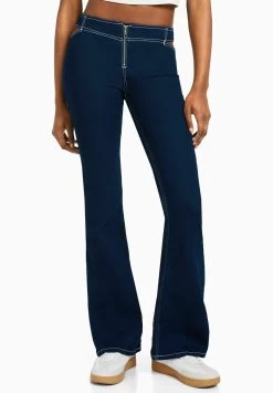 BERSHKA With Zip And Cut Out Detail - Flared Jeans - Royal Blue