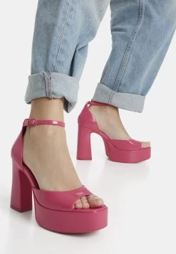 BERSHKA With Ankle Strap - Sandalen Met Plateauzool - Pink