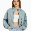 BERSHKA With 3D Pockets - Outdoorjas - Blue/Grey
