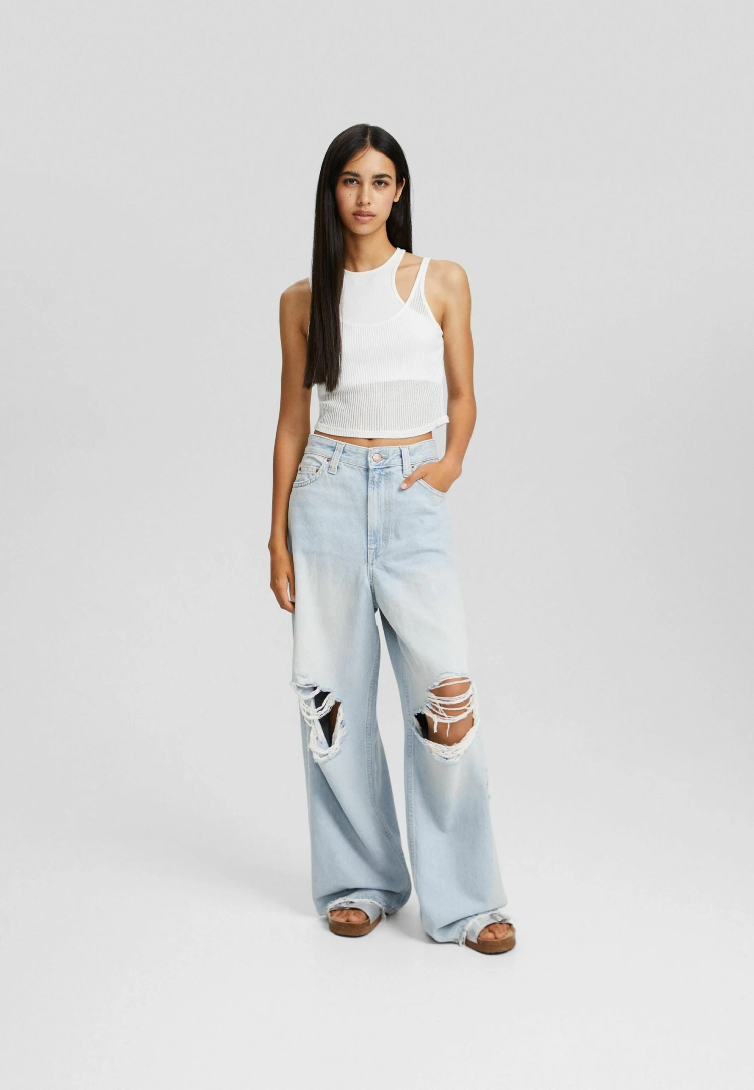 BERSHKA Sleeveless Double Layer - Top - White 2 BERSHKA Sleeveless Double Layer - Top - White - Afbeelding 2