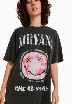 BERSHKA Nirvana Short Sleeve - T-Shirt Print - Dark Grey -Bershka 77c6ff585453446bb395957a1d19f82a