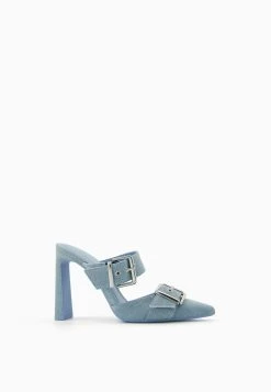 BERSHKA Buckled - Muiltjes Met Hak - Blue Denim -Bershka 795af7c7284c4a25a7f4fc15f65f5ca0