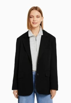 BERSHKA Tailored Cut- Halflange Jas - Black