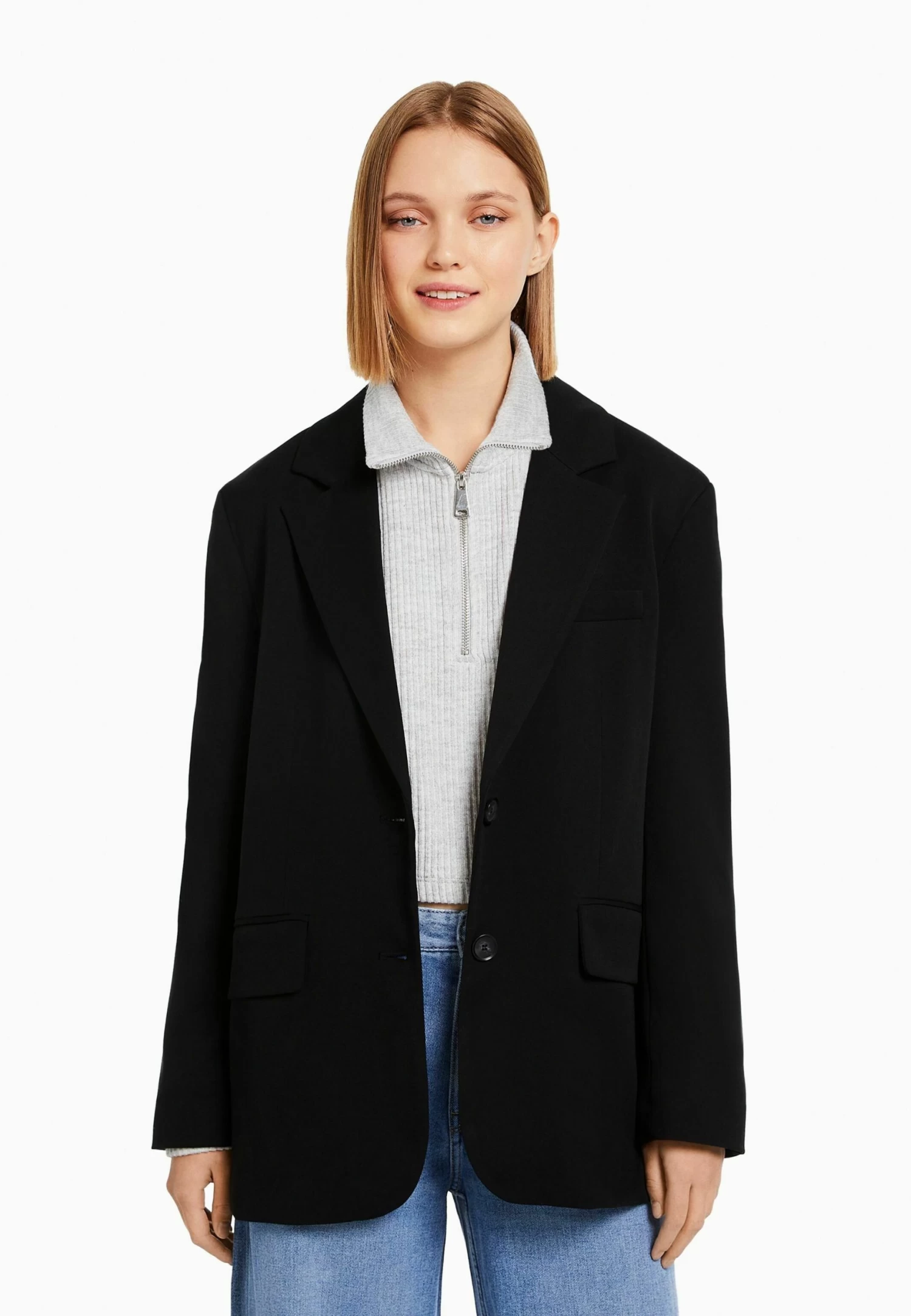 BERSHKA Tailored Cut- Halflange Jas - Black 1 BERSHKA Tailored Cut- Halflange Jas - Black