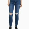 BERSHKA Ripped Super High Waist - Jeans Skinny Fit - Dark Blue