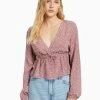 BERSHKA Floral Print With Bow - Blouse - Pink