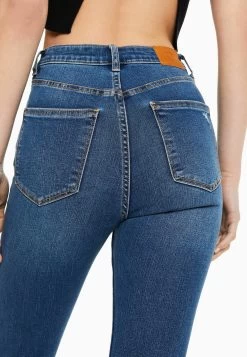 BERSHKA Ripped Super High Waist - Jeans Skinny Fit - Dark Blue -Bershka 7aa4be9d112540d0a24f8001196822b4