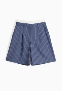 BERSHKA Tailored Striped Bermuda - Shorts - Dark Blue -Bershka 7b75fa7a973a435c84ee343b7946c674