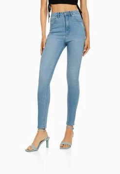 BERSHKA Super High-Waist - Jeans Skinny Fit - Light Blue
