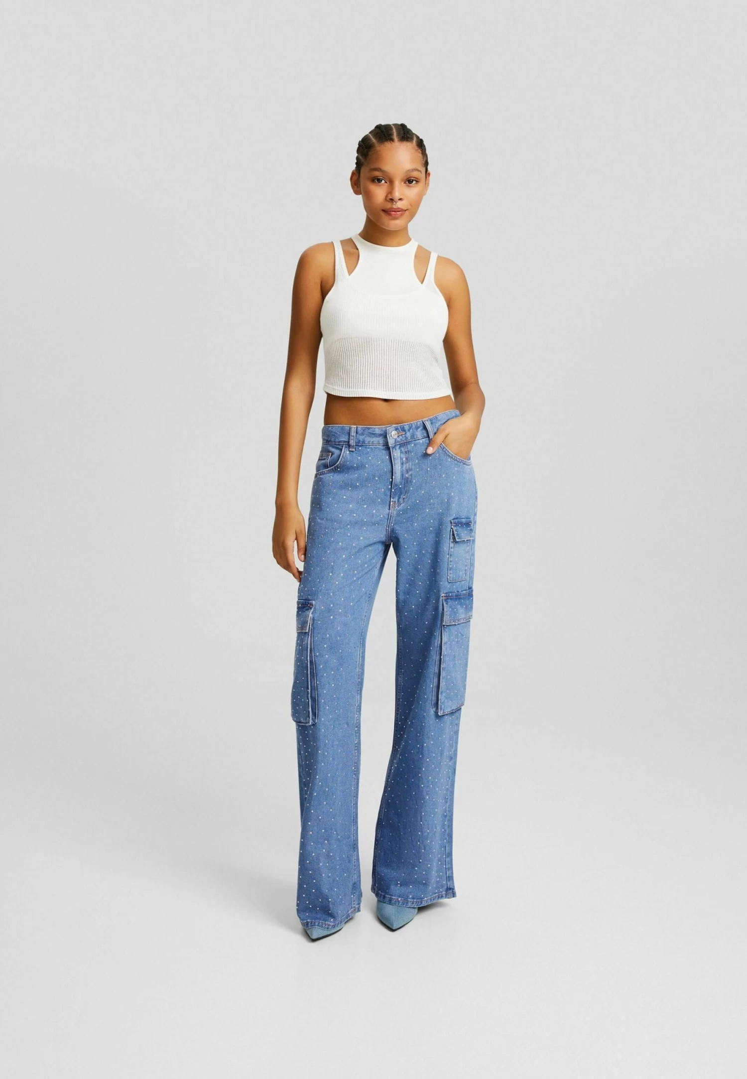 BERSHKA Rhinestone- Flared Jeans - Dark Blue 2 BERSHKA Rhinestone- Flared Jeans - Dark Blue - Afbeelding 2