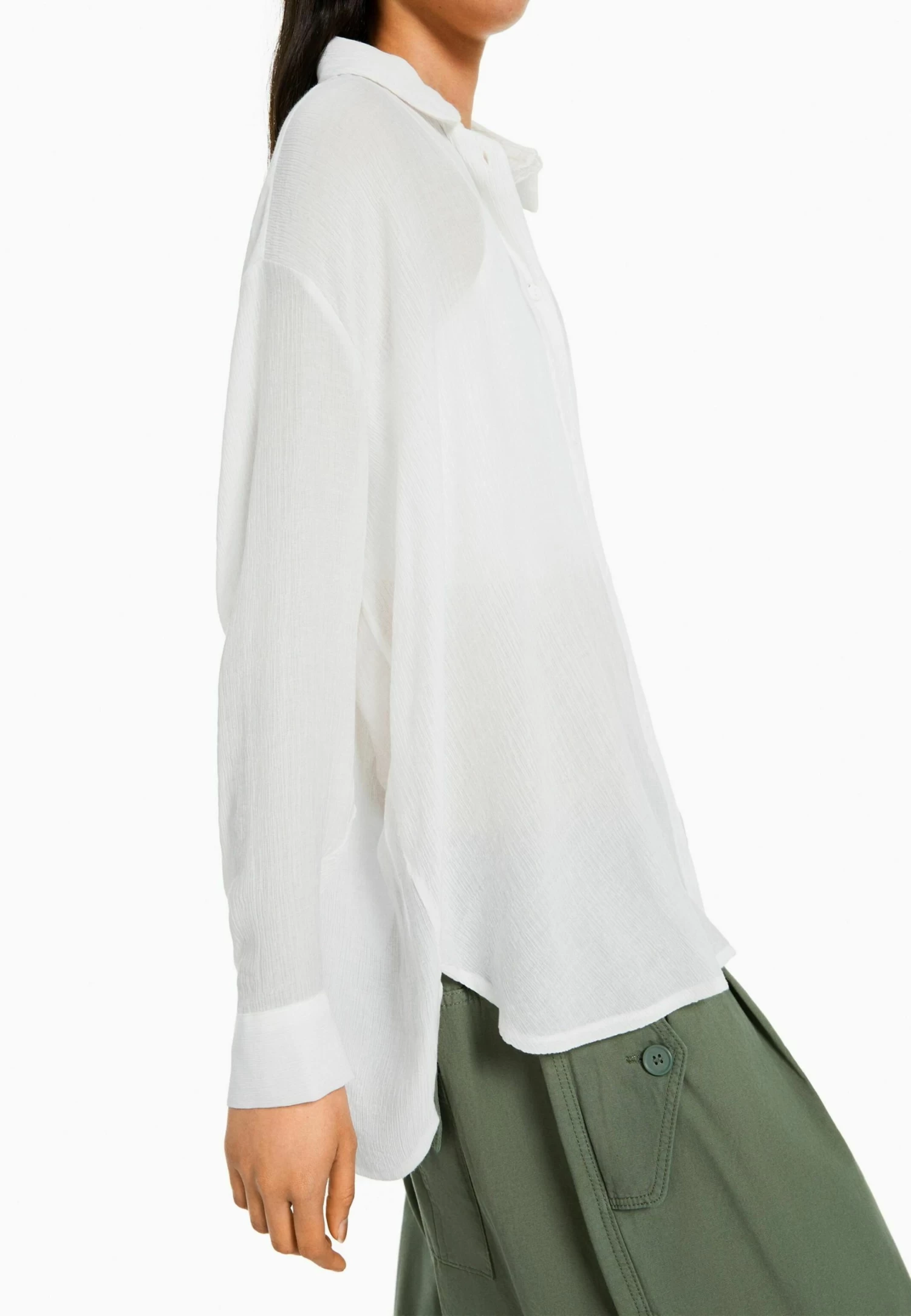 BERSHKA Long Sleeve - Overhemdblouse - White 4 BERSHKA Long Sleeve - Overhemdblouse - White - Afbeelding 4