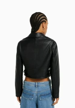 BERSHKA 06512644 - Imitatieleren Jas - Black -Bershka 7fbbca34929841fa8b89d284c44ce0f2