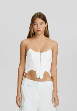 BERSHKA Tailored With Zip Bandeau - Top - White