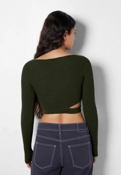BERSHKA Cut-Out - 01665623 - Trui - Dark Green -Bershka 820e6645a1b24d8bb363a7d5080f7eb8
