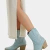 BERSHKA Heeled - Cowboy-/Bikerlaarsjes - Light Blue Denim
