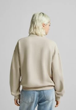BERSHKA Zip - Print - Sweater - Sand -Bershka 83c4656735844666a53b2f21c70d0580