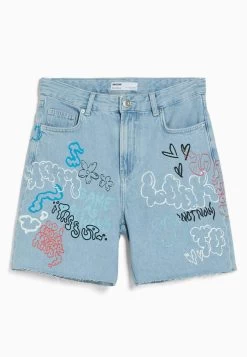 BERSHKA Printed Bermuda - Jeansshort - Light Blue -Bershka 83ecb1e61a6c4c16a426354ae5de1257