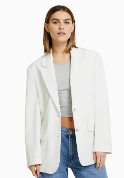 BERSHKA Tailored Cut- Halflange Jas - White