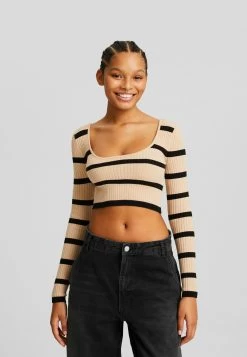BERSHKA With Low-Cut Neckline - Cropped - Trui - Camel