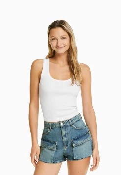 BERSHKA Jeansshort - Blue/Grey