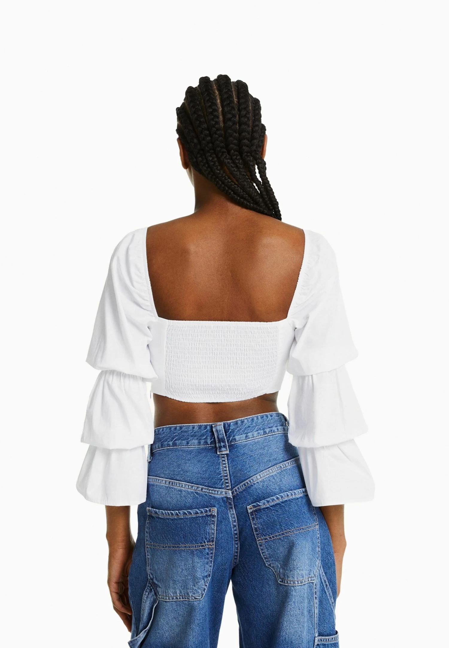 BERSHKA Cropped Long Sleeve- Blouse - Off White 3 BERSHKA Cropped Long Sleeve- Blouse - Off White - Afbeelding 3