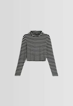 BERSHKA High Neck- Longsleeve - Dark Blue -Bershka 8461a67247bc4053a8f87c6066ef8b1d