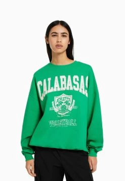 BERSHKA Long Sleeve- Sweater - Evergreen