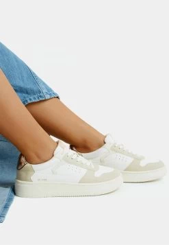 BERSHKA Contrast With Details - Sneakers Laag - Beige