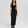 BERSHKA Long Rustic Bandeau Dress - Maxi-Jurk - Black