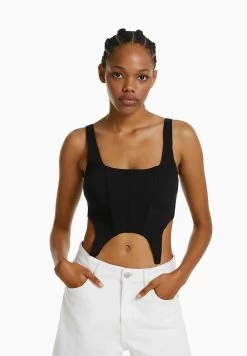 BERSHKA Corset - Top - Black -Bershka 86015321ba9c4caf9334c4f93e2b93e7