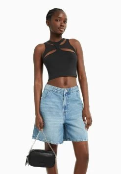 BERSHKA Strap And Double Zip - Schoudertas - Black