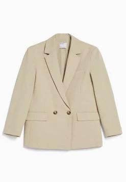 BERSHKA Regular­Fit Tailored - Feminine-Cut Double-Breasted - Halflange Jas - Sand -Bershka 86b680038662420eb1c3325d9704c6a1