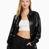 BERSHKA Imitatieleren Jas - Black