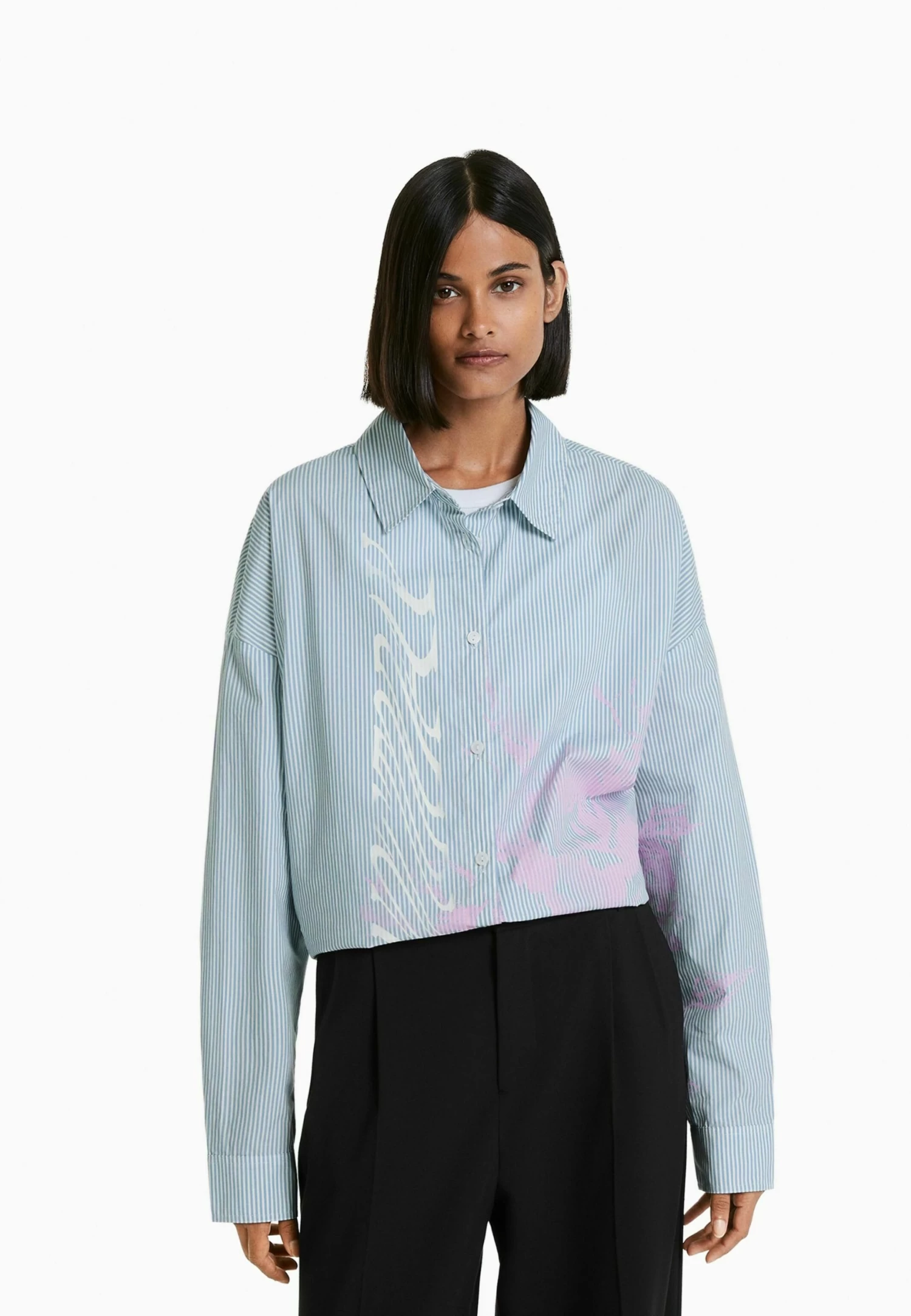 BERSHKA Long Sleeve Striped - Overhemdblouse - Blue 1 BERSHKA Long Sleeve Striped - Overhemdblouse - Blue