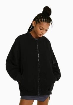 BERSHKA Gathered- Sweater Met Rits - Black