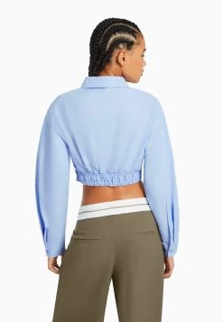 BERSHKA Crossover Detail Long Sleeve - Overhemdblouse - Light Blue -Bershka 87f7ff8bf8d546119d69a0269cd00ff5