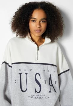 BERSHKA High Neck Print - Sweater - Mottled Grey -Bershka 885ac9c8c8774c0b81f6e3f4eeb1daec