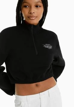 BERSHKA Zip - Sweater - Black -Bershka 89b7cf332c984118b08534b4d012b0d3