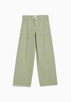 BERSHKA Elastic Waistband And Pocket- Flared Jeans - Khaki -Bershka 8a898a9b45e242018226db08ab600136