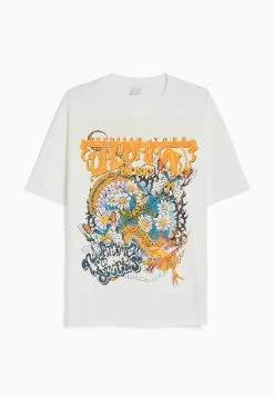 BERSHKA Printed Oversize Short Sleeve- T-Shirt Print - Beige 10 BERSHKA Printed Oversize Short Sleeve- T-Shirt Print - Beige -Bershka 8ab3c0cbdcab40249dd7c9daa54af26c