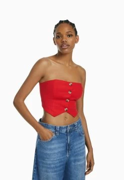 BERSHKA Bustier - Blouse - Red