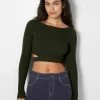 BERSHKA Cut-Out - 01665623 - Trui - Dark Green